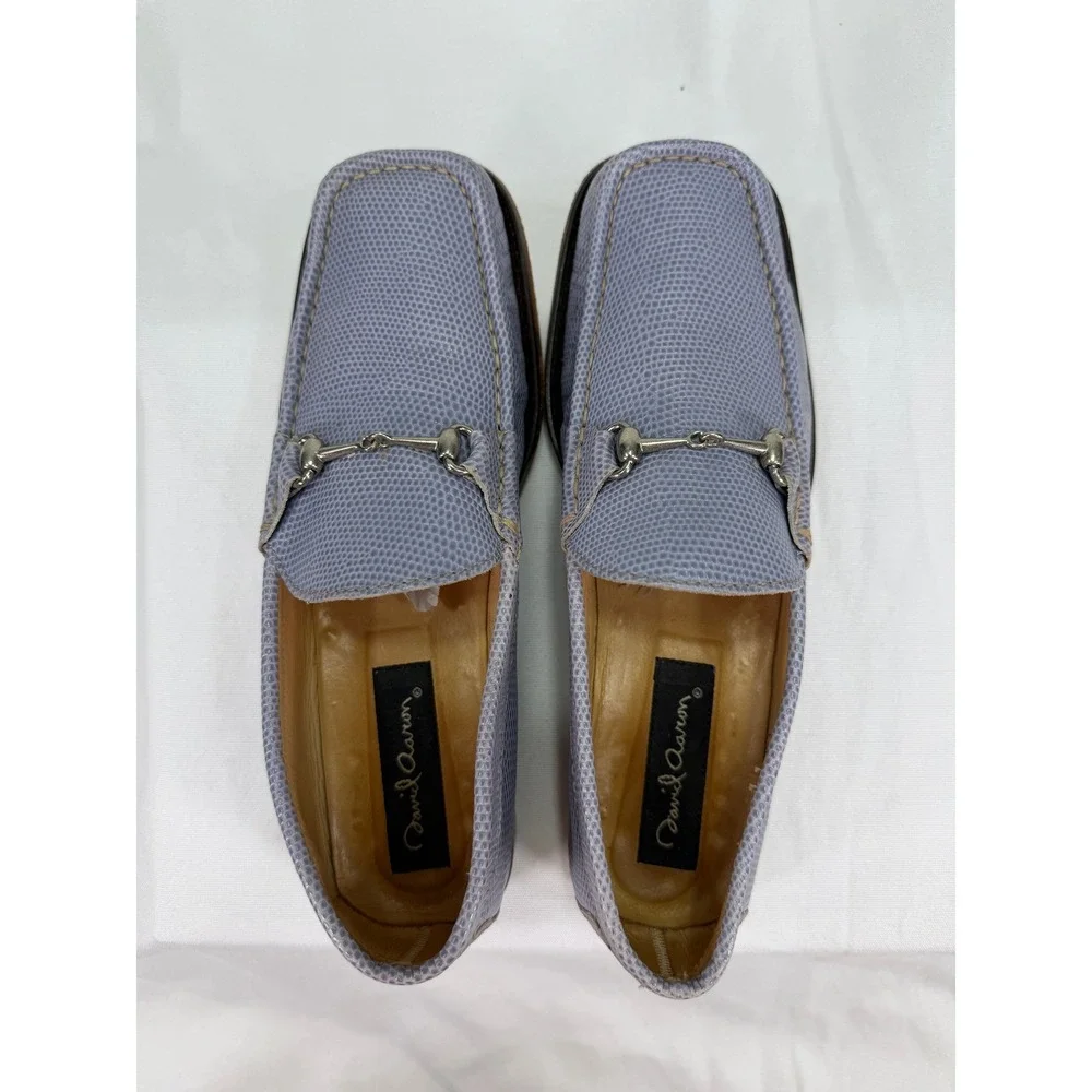 David Aaron Leather Horsebit Loafers Lavender Lizard Emboss 37C Mens 6.5 7 Italy